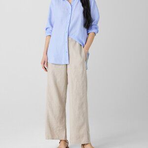 NWT Eileen Fisher UNDYED NATURAL Organic Linen Wide-Leg Ankle Pant